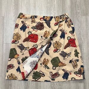 VINTAGE 90s Camping/Backpack/Outdoor Graphic Print Wrap Skirt Size 10